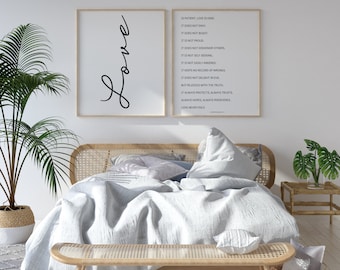Modern Master Bedroom Set, Love Is Patient, Love Is Kind | Master Bedroom Scripture Decor, Customizable Christian Wall Art, 1 Corinthians 13