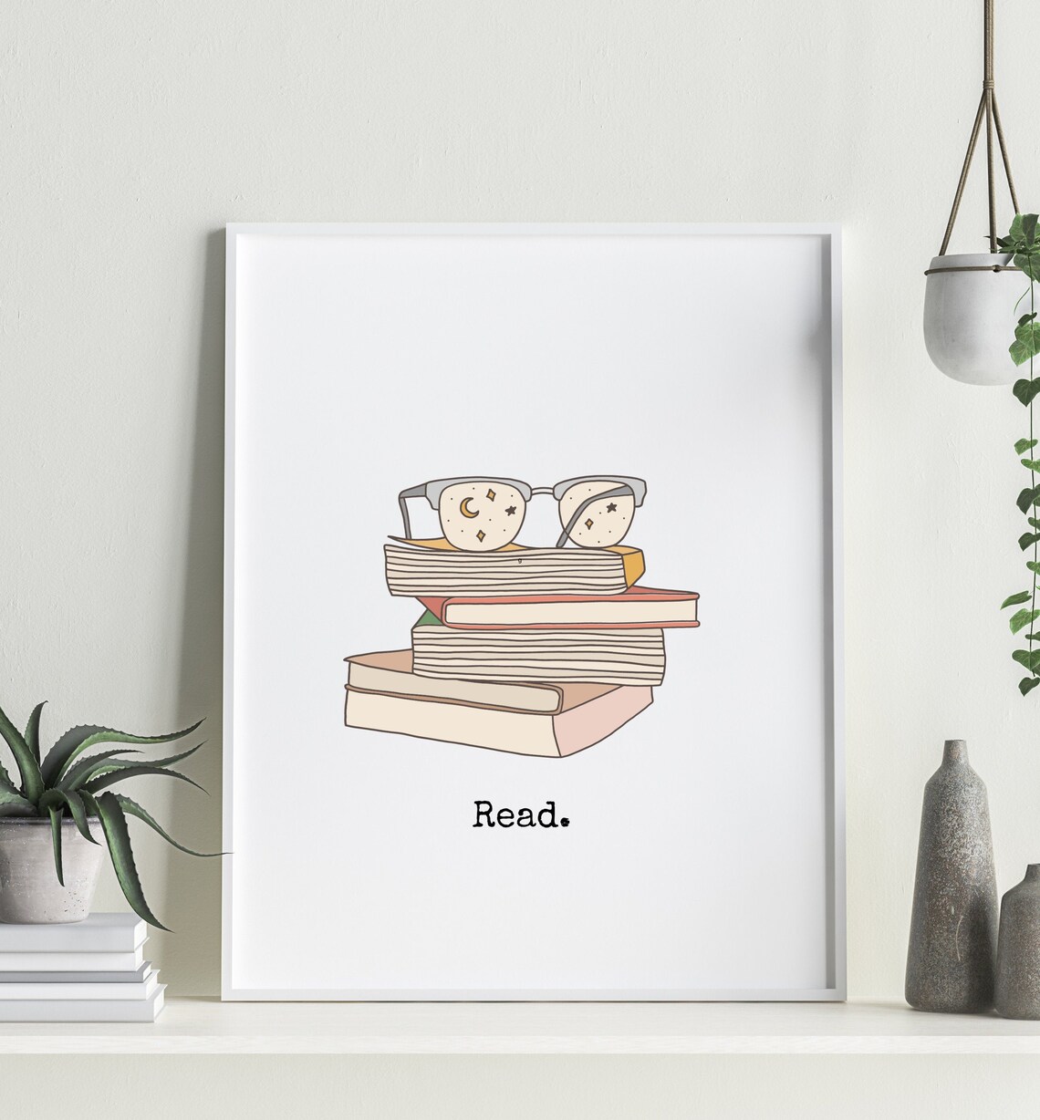 Book Stack Print Printable Wall Art Stack of Books | Etsy