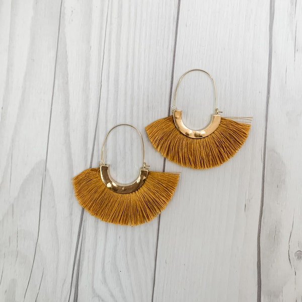 Tassel Hoop Earrings | Boho Tassle Earrings | Fan Hoop Earrings | Fan Tassel Jewelry | Mermaid Earrings | Oval earrings | Gifts for Her