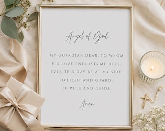 Angel of God Prayer Print | Catholic Wall Art | Framed Baptism Gift | Confirmation Present | Physical Print