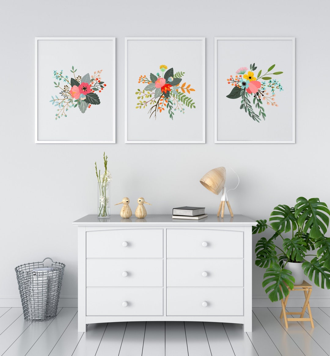 Set of 3 Floral Prints | Nursery Decor | Floral Prints | Nursery Wall ...