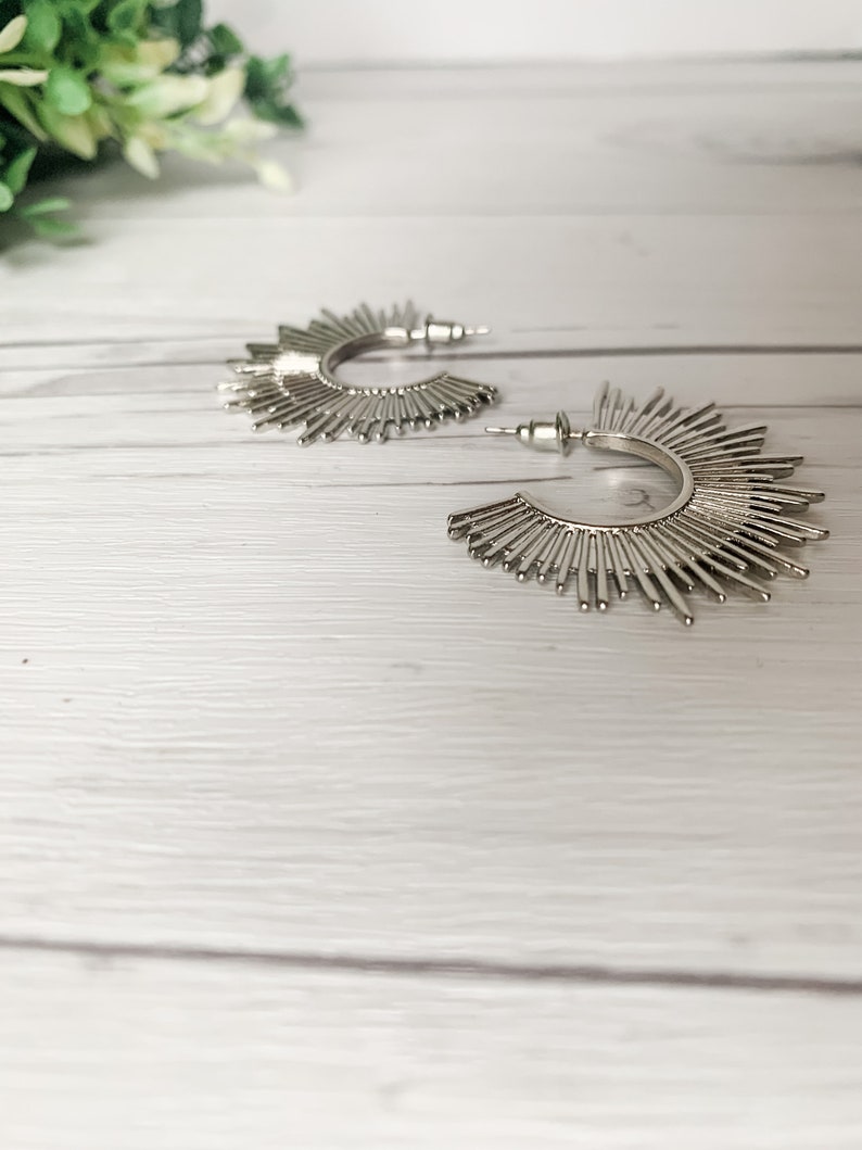 Gold Sunburst Hoop Earrings Modern Gold Statement Earrings Spike Hoop Earrings Boho Jewelry Silver Hoop Earring Best Seller image 7