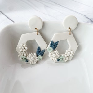 Floral Leaf Clay Earrings | Polymer Clay Drop Earrings | Boho Statement Earrings | Lightweight Handmade Jewelry | Gift for Her