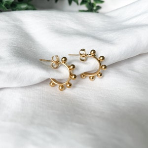 Gold Dotted Mini Hoop Earrings, Boho Hoop Earrings, Gold Ball Hoop Earrings, Gold Hoop Earrings, Gold Hoops