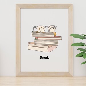 Book Stack Print | Printable Wall Art | Stack of Books | Classroom Art ...