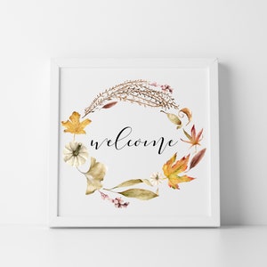 Welcome Fall Print | Welcome Sign | Fall Wreath Wall Art | Farmhouse Decor | Printable Wall Art | Entry Way Decor | Autumn Farmhouse |