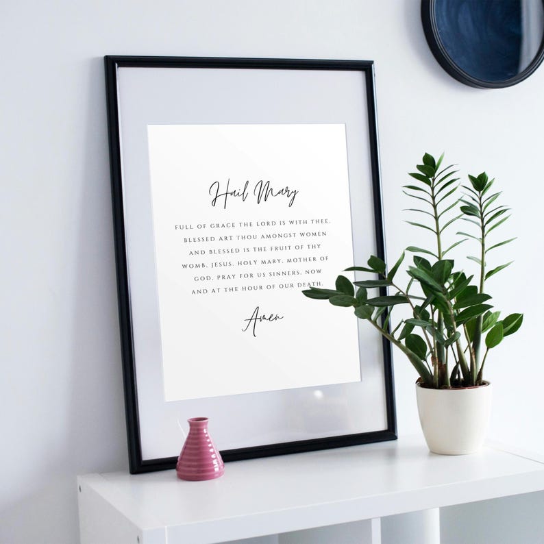 Hail Mary Prayer Poster, Catholic Wall Art Print, Minimalist Christian ...