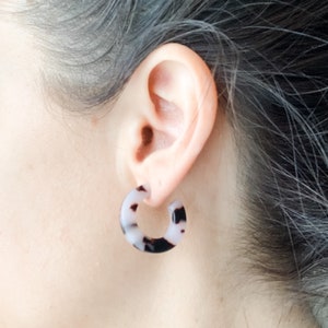 Mini Huggie Tortoise Shell Hoops | Mini Hoop Acrylic Tortoise Shell Earrings .925 Silver Posts | Dainty Acetate Hoop Earrings