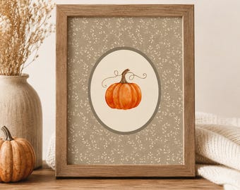 Lámina decorativa de calabaza para pared, decoración otoñal vintage, pequeña lámina de calabaza otoñal para estante, repisa o cocina.