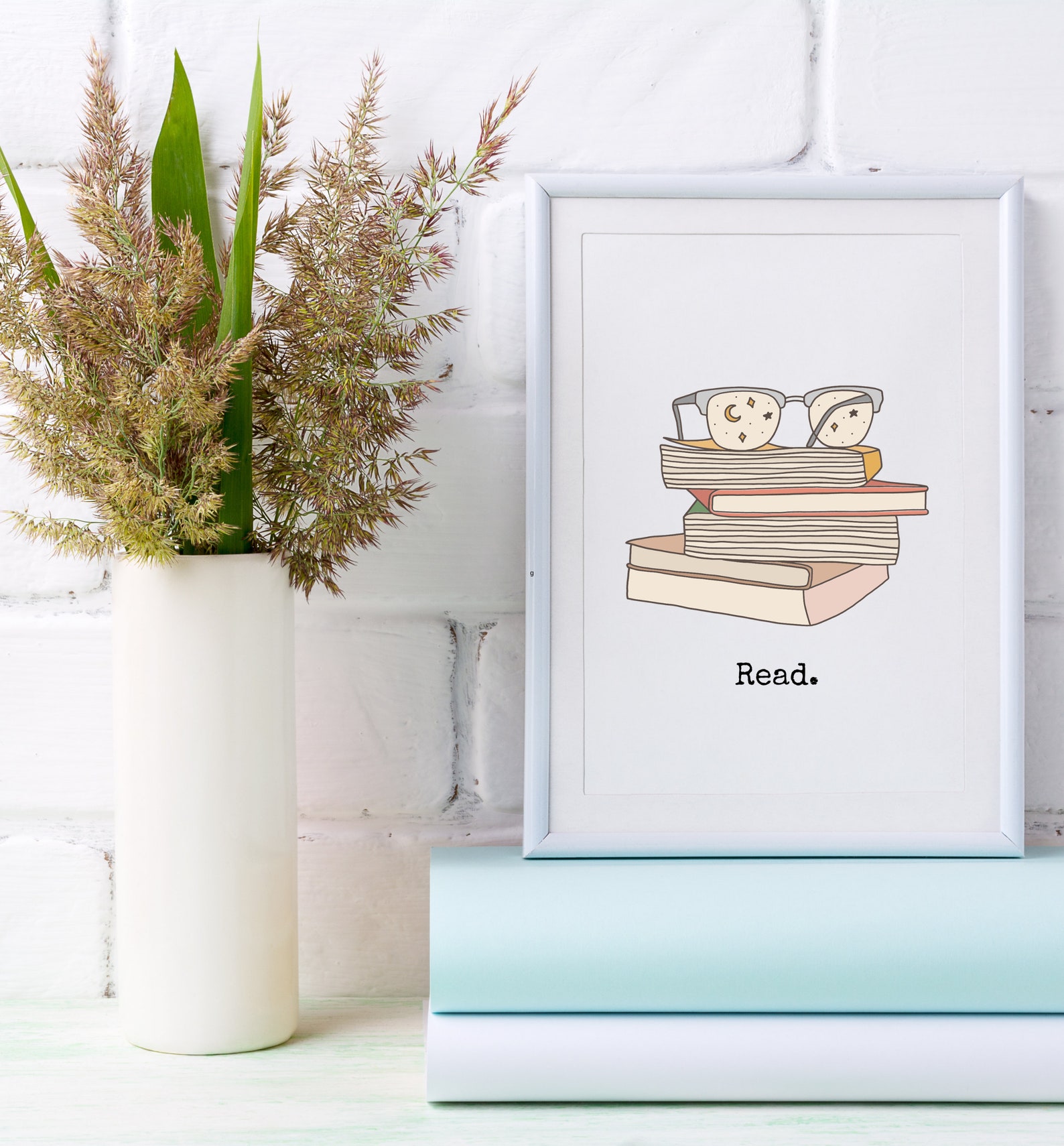 Book Stack Print Printable Wall Art Stack of Books | Etsy
