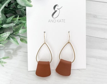 Delicate Teardrop Folded Leather Earrings | Boho Gold Hoops | Teardrop Hoops | Gold and Leather