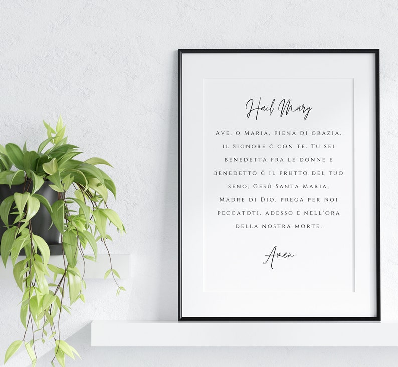 Italian Hail Mary Prayer Print – Catholic Wall Art, Ave Maria Prayer in ...