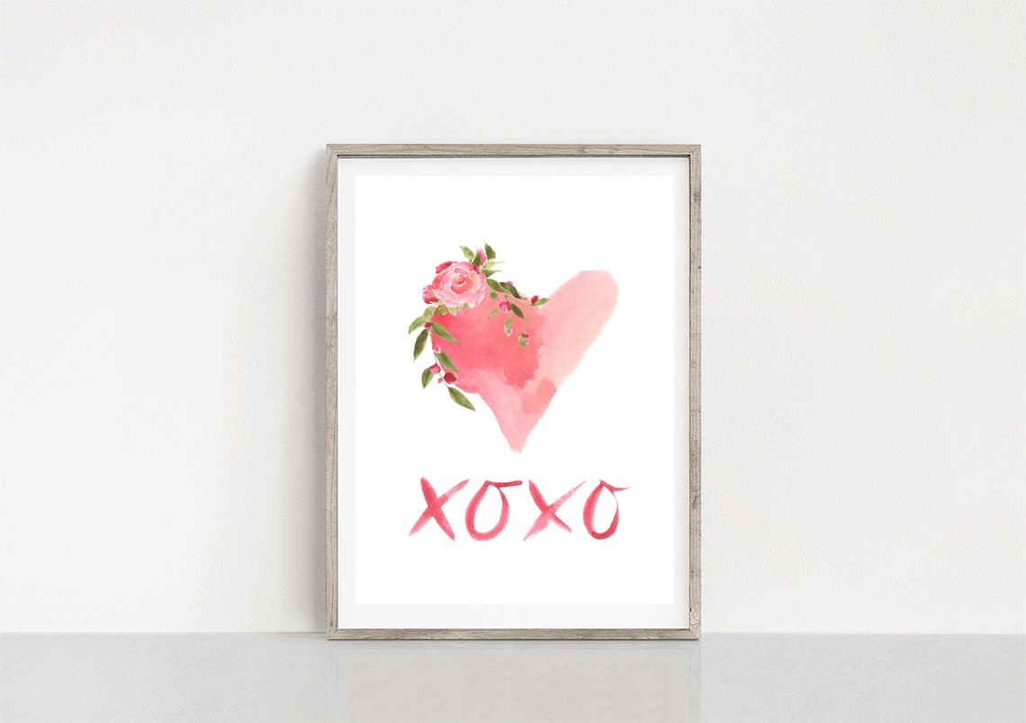 XOXO Watercolor Heart Print Valentines Art Digital Print Etsy