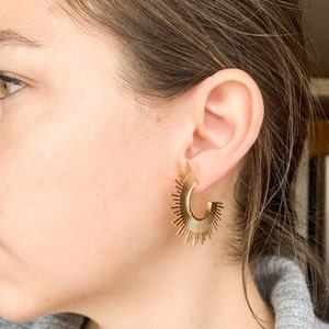 Gold Sunburst Hoop Earrings Modern Gold Statement Earrings Spike Hoop Earrings Boho Jewelry Silver Hoop Earring Best Seller image 5