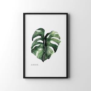 Abide Scripture Printable – Christian Wall Art, Bible Verse Art, Green Monstera Leaf, Instant Download