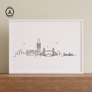 London Skyline druckbare Wandkunst, England Stadtbild Poster, London digitaler Download, minimalistische Reisekunst, UK Stadtdruck für Wohnkultur