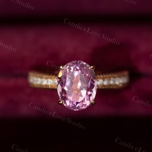 Oval Cut Natural Pink Sapphire Engagement Ring 14k Yellow Gold Full Eternity Wedding Band/Handmade Statement Ring for Women Anniversary Gift