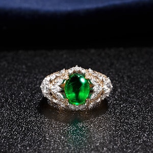 Rose Gold Emerald Ring, Round Cut Emerald Engagement Ring, May Birthstone Ring, Dainty Women Wedding Ring, Promise Ring, Anniversary Ring