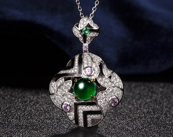 14K White Gold Exquisite Emerald Pendant/ Pendant Pendant For Women/Romantic And Nostalgic/Vintage Style/Gift for mom