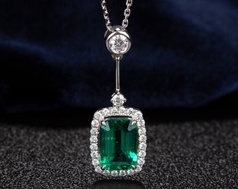 14K White Gold Exquisite Emerald Pendant/ Pendant Pendant For Women/Vintage Pendant/Anniversary Gift for Her/Gift for mom