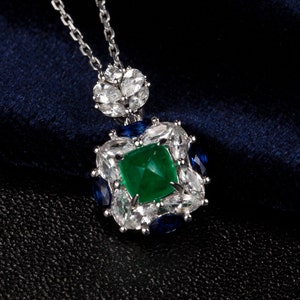 14K White Gold Exquisite Emerald Pendant/ Pendant Brooch For Women/Vintage Pendant/Anniversary Gift for Her/Gift for mom