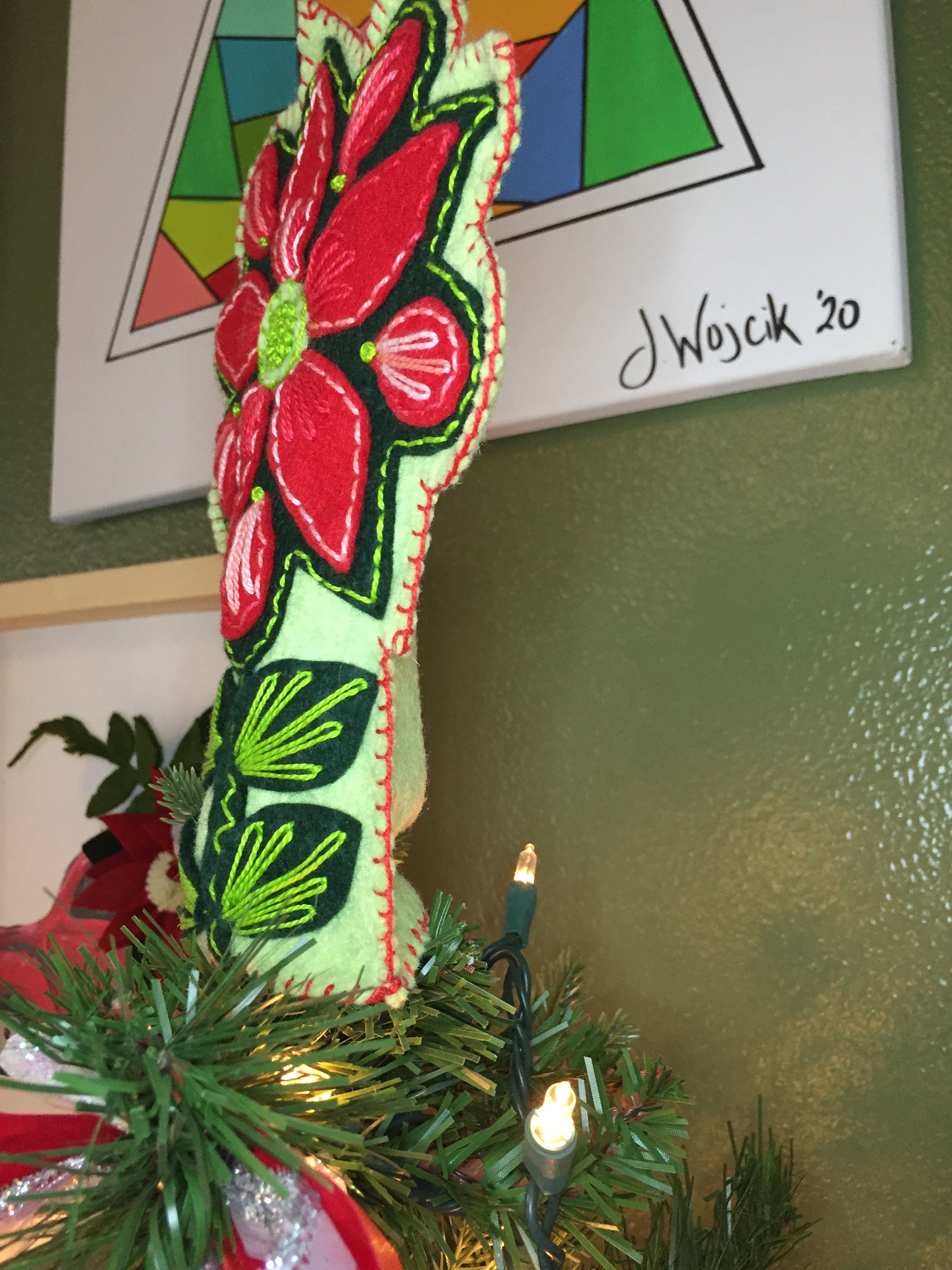 Wool Felt Christmas Tree Topper Poinsettia Christmas Tree Etsy