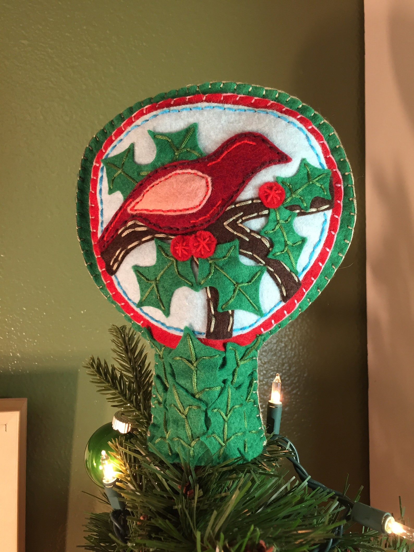 Wool Felt Christmas Tree Topper Bird & Holly Christmas Tree Etsy