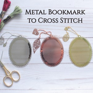 Cross Stitch Metal Bookmark, Counted Bookmark, Cross Stitch, Gold Metal Bookmark, Blank Cross Stitch Bookmark, DIY Bookmark, Needlepoint image 1