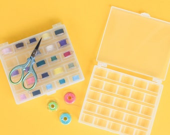 Clear Bobbin Box – Sewing Thread Organizer, Holds 25 Bobbins