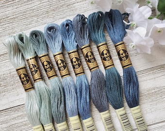 8x Bundle Greys, Blues and Greens/  DMC Flosses/  Dmc Threads, Dmc Cotton Floss, Dmc Embroidery Floss, Grey Threads, Cross Stitch Floss