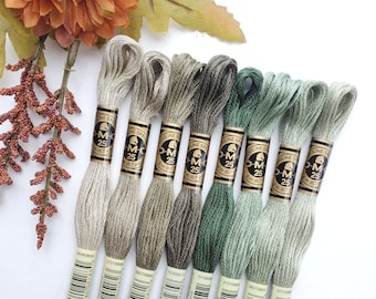 8x Green/Gray DMC Flosses, Dmc Threads, DMC Kit, Dmc Set of Colors, Dmc Cotton Floss, Dmc Embroidery Floss, Teal Threads, Cross Stitch Floss