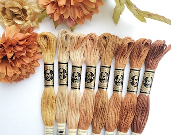 8x Bruna DMC-garn, DMC-trådar, DMC-kit, DMC-färgset, DMC-bomullsgarn, DMC-broderigarn, Bruna trådar, Korsstygnsgarn