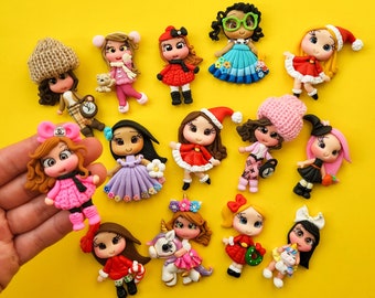 2.5&quot; (6.5cm) Miniature Clay Dolls, Dolls Embellishment Flat Back, Bowcenter, Clay Centerpiece, Mini Dolls Embellishment, Clay Dolls