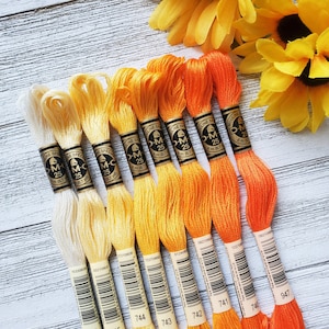 8x Orange DMC Flosses, Dmc Threads, DMC Kit, Dmc Set of Colors, Dmc Cotton Floss, Dmc Embroidery Floss, Yellow Threads, Cross Stitch Floss