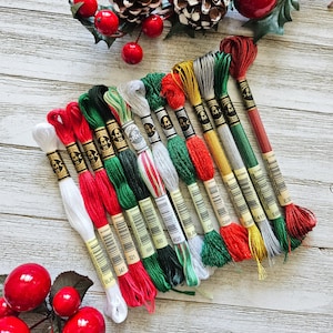 Set 13 DMC Skeins CHRISTMAS - 4 DMC Light Effects, 3 Dmc Etoile, 1 Dmc Coloris, 5 Dmc 6-strand/ Christmas Embroidery Floss/ Metallic Floss