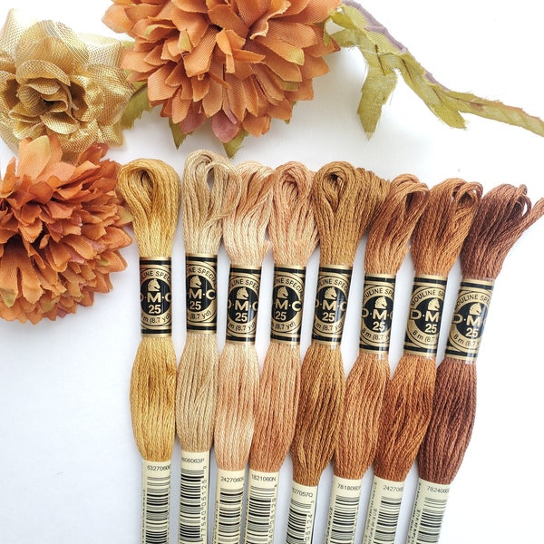 8x Brown DMC Flosses, Dmc Threads, DMC Kit, Dmc Set of Colors, Dmc Cotton Floss, Dmc Embroidery Floss, Brown Threads, Cross Stitch Floss