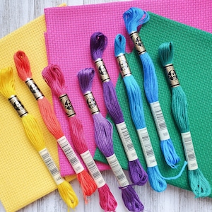 8x Bright Colors DMC Flosses,Dmc Threads, DMC Kit,Dmc Set of Colors, Dmc Cotton Floss,Dmc Embroidery Floss, Neon Threads, Cross Stitch Floss