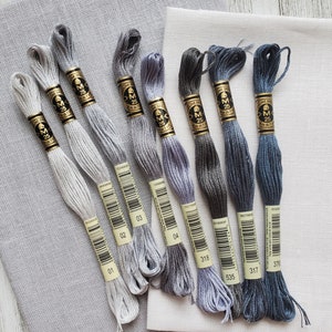 8x Grey DMC Flosses, Dmc Threads, DMC Kit, Dmc Set of Colors, Dmc Cotton Floss, Dmc Embroidery Floss, Grey Threads, Cross Stitch Floss