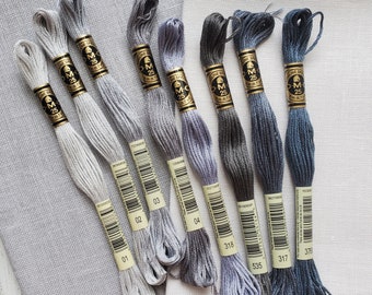 8x Grey DMC Flosses, Dmc Threads, DMC Kit, Dmc Set of Colors, Dmc Cotton Floss, Dmc Embroidery Floss, Grey Threads, Cross Stitch Floss