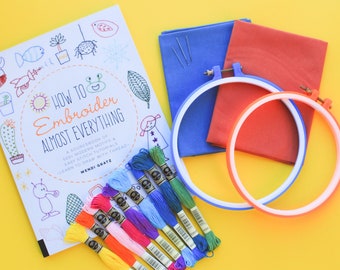 DIY Embroidery Kit + Book "How to Embroider Almost Everything: A Sourcebook of 500+ Modern Motifs + Easy Stitch Tutorials", Embroidery Kit