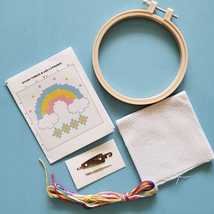 Kit Cross Stitch Rainbow 5 inches/ Physical Pattern/ Cross Stitch Project/  Embroidery Kit/ Kids Cross Stitch Kit/