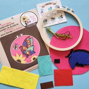 Kit Felt Hoop Butterfly 8 inches/ Kids Project/  Sewing Project for Kids/ Felt Project for Kids/ Easy Sewing for Kids