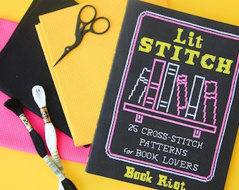 Book "Lit Stitch: 25 Cross-Stitch Patterns for Book Lovers" by Book Riot, Cross Stitch Patterns, Cross Stitch Book Pattern, Cross Stitch