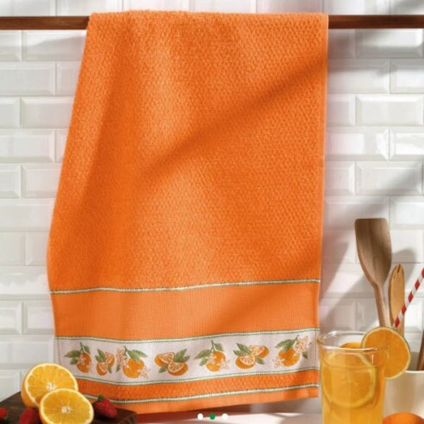 Torchon de cuisine point de croix (45 cm x 70 cm) 14 unités de couleur orange par Dohler Serviette de pique-nique/AIDA, serviette à point de croix, torchon orange