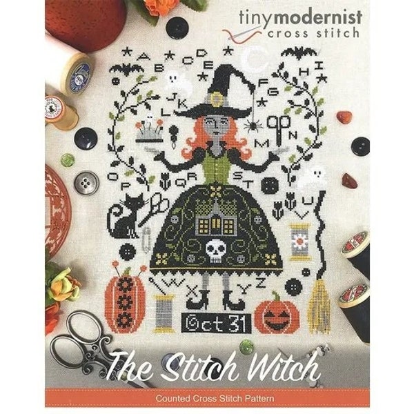 Cross Stitch Pattern "The Stitch Witch" by Tiny Modernist, Physical Pattern,Halloween Cross Stitch,Cross Stitch Designs,Cross Stitch Project