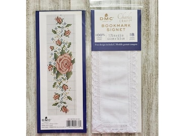 18ct AIDA Bookmark Lace Edged by Charles Craft - 3"x8" White/ Bookmark to Cross Stitch/ AIDA Fabric/ DIY Bookmark/ Aida 18 Count/ Bookmark