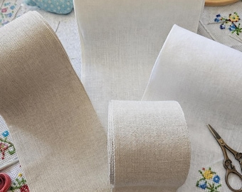 1 Yard Linen Banding - 30ct Thread Linen - Available in 3", 5", 6", 7.5" (8, 12, 16 and 19cm) - White, Ant. White and Natural Raw