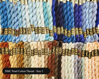 Size 5 DMC Pearl Cotton Thread Art. #115 - Blue and Brown Shades, Cross Stitch Cotton Thread, Embroidery Floss, DMC Perle Size 5