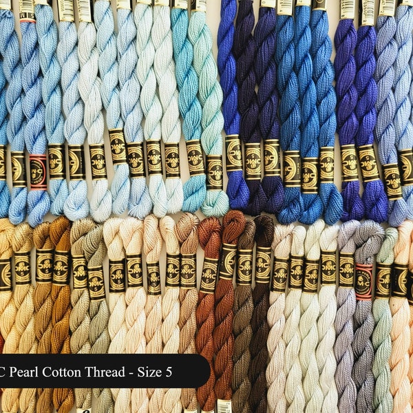 Size 5 DMC Pearl Cotton Thread Art. #115 - Blue and Brown Shades, Cross Stitch Cotton Thread, Embroidery Floss, DMC Perle Size 5