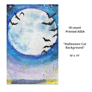 18ct Printed Aida Fabric &quot;Halloween Cat Background&quot; 18&quot;x 19&quot; /Fabric Flair AIDA/ Halloween AIDA Cloth/ 18 count AIDA/ Night Sky Aida Cloth